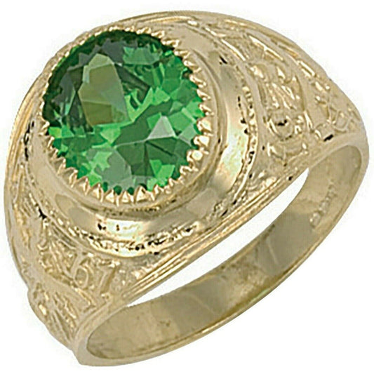Solid Gold College Ring Graduation University Men's Green Stone Heavy Hallmarked