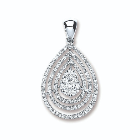 18ct White Gold 0.60ct Diamond Pear Drop Pendant Made in London