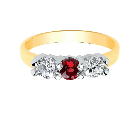 Real Garnet Trilogy Ring 9ct Yellow Gold Three Stone Engagement Full Hallmark