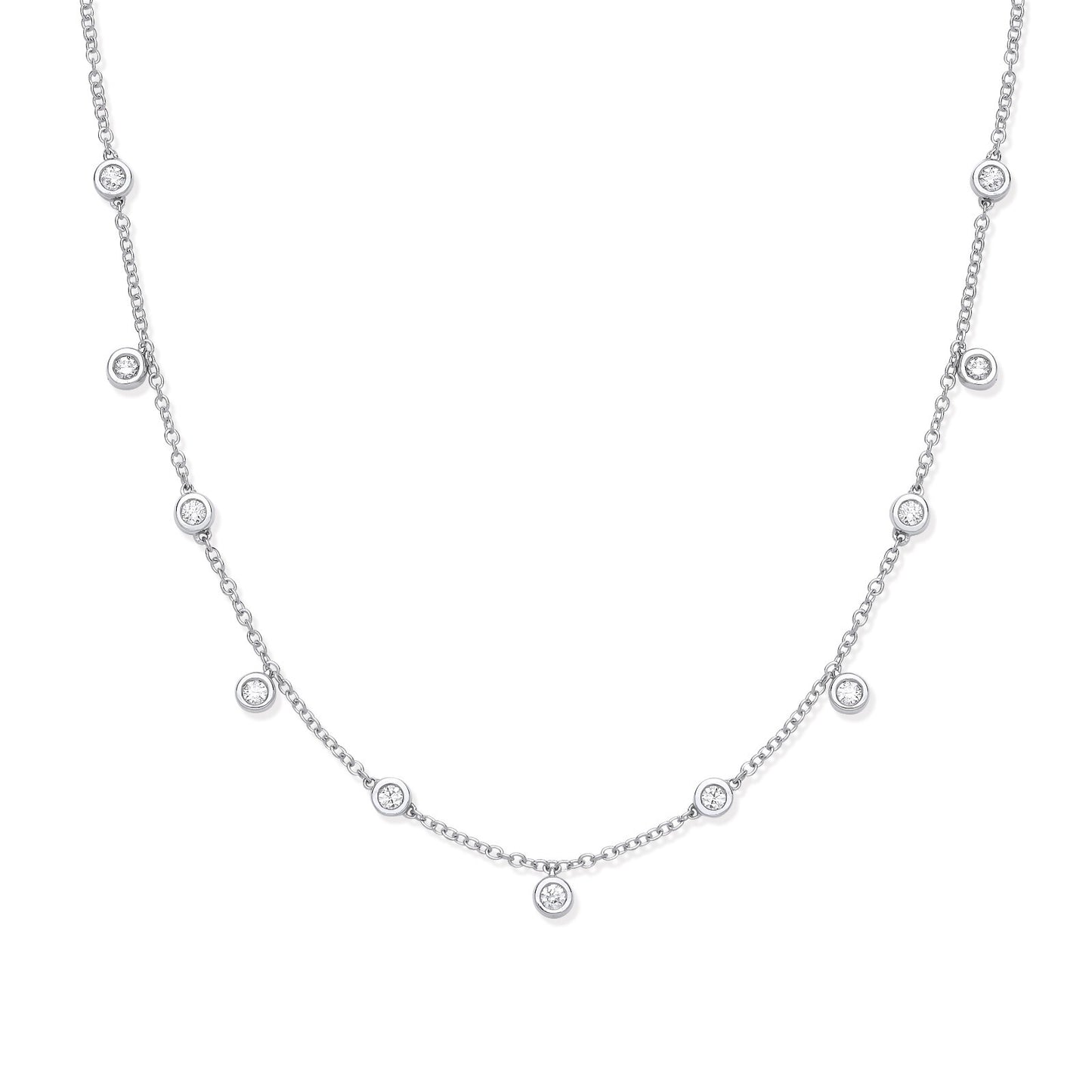 18ct White Gold 0.33ctw Rub Over Set Diamond (18in/45cm) Chain Necklace
