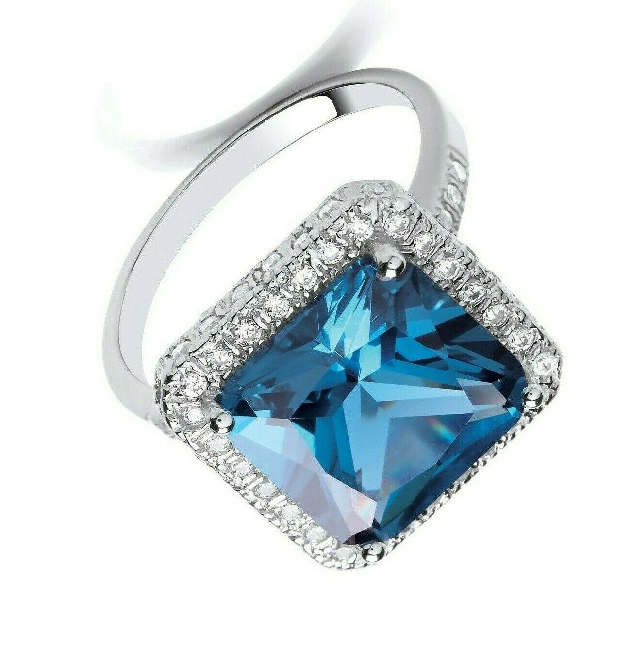 London Blue Topaz Ring Sterling Silver 925 Hallmark Cocktail Statement British