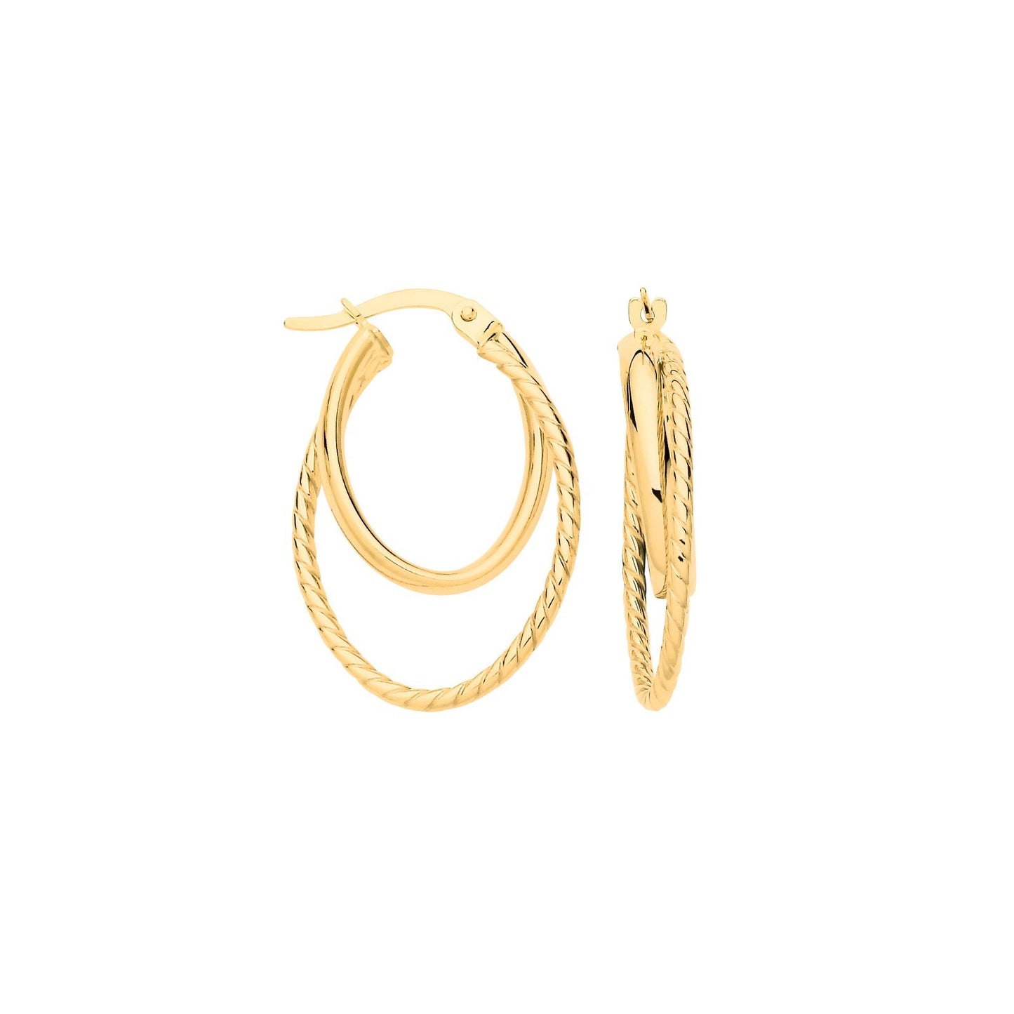 Twisted Oval Hoop Earrings 9ct Yellow Gold Hoops Hallmarked 28mm