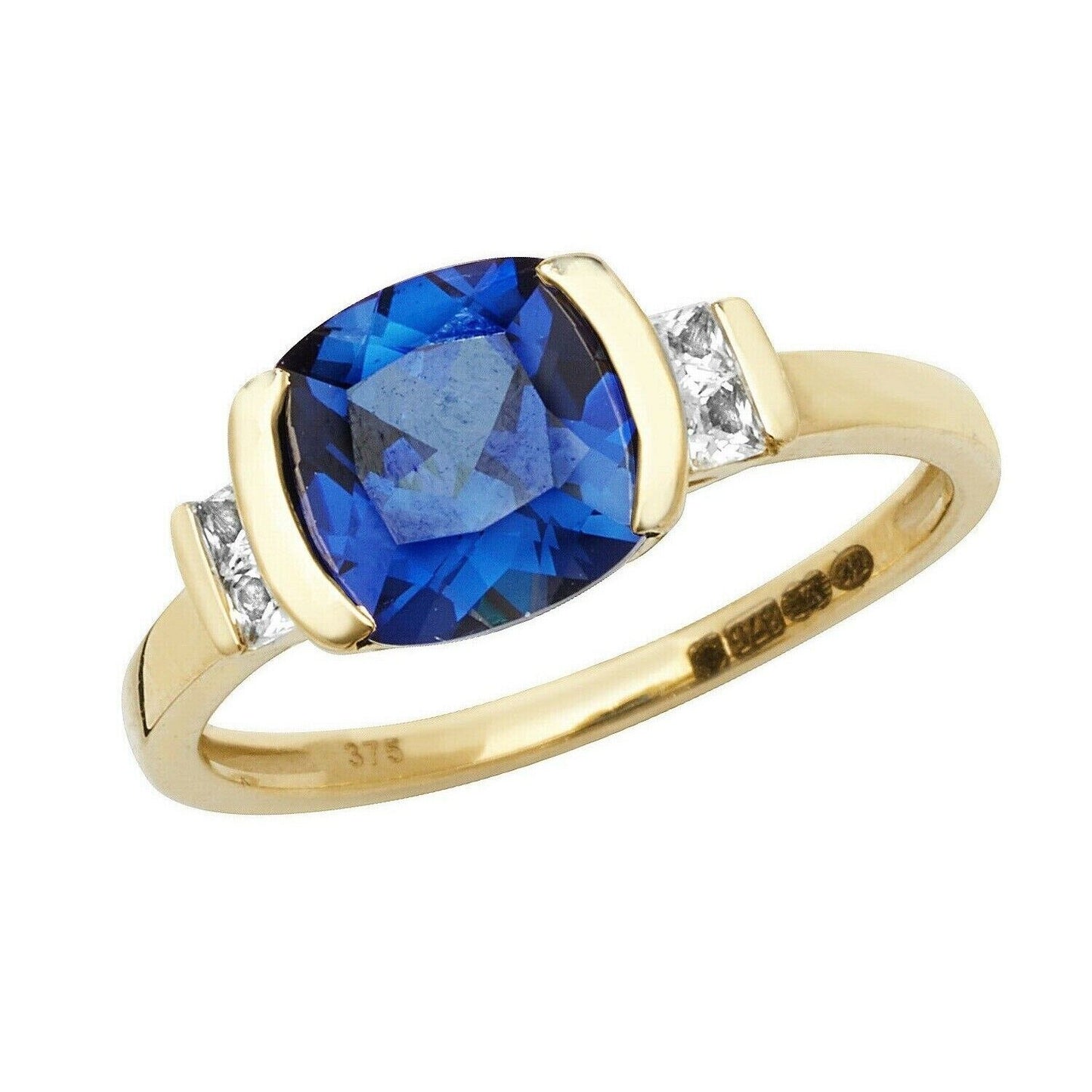Yellow Gold Sapphire Ring Cushion Solitaire White Sapphire Engagement Hallmarked