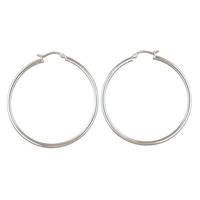 Large Hoop Earrings Creole Closure Tube Sleeper 50mm 925 Sterling Silver