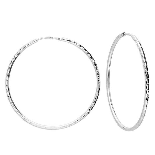 Large Hoop Earrings Diamond Cut 50mm 925 Sterling Silver