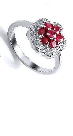 Ruby Ring Diamond Ring Platinum Plated Sterling Silver Engagement Ring