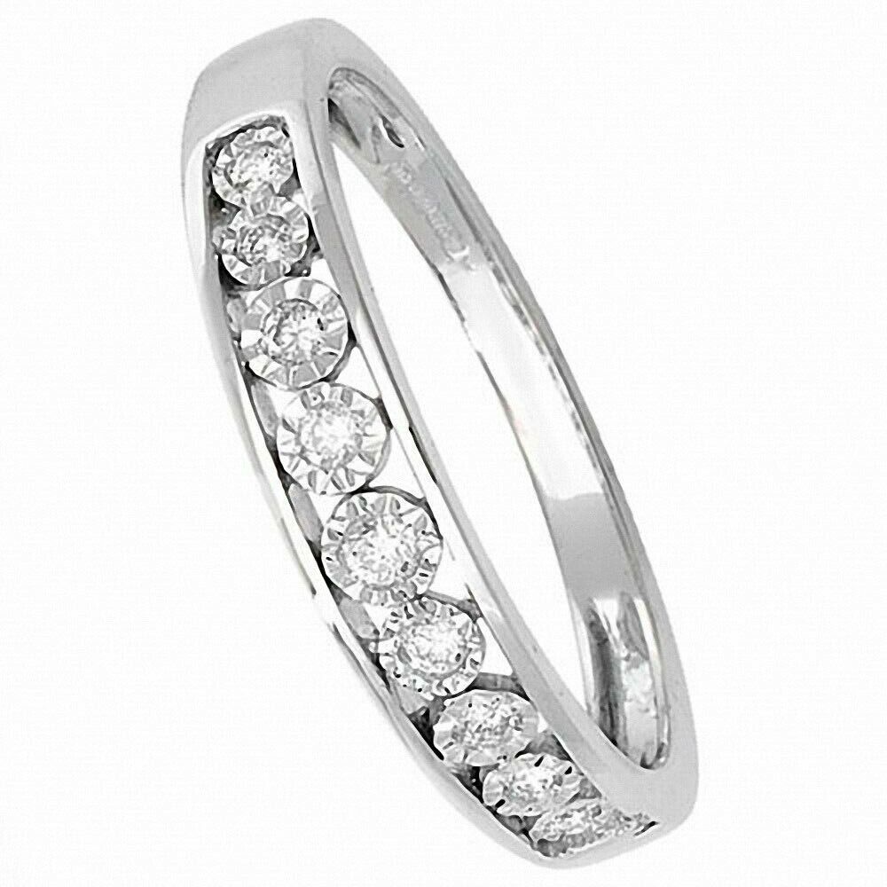 Real Diamond Half Eternity Ring Solid White Gold Band Size JKLMNOPQ