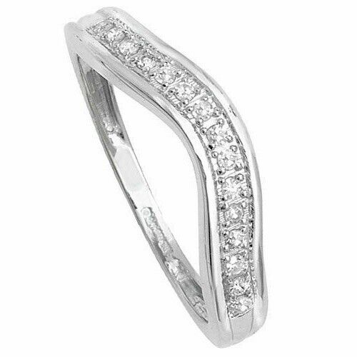 Real Diamond Soft Wishbone Ring Solid White Gold Eternity Anniversary Band