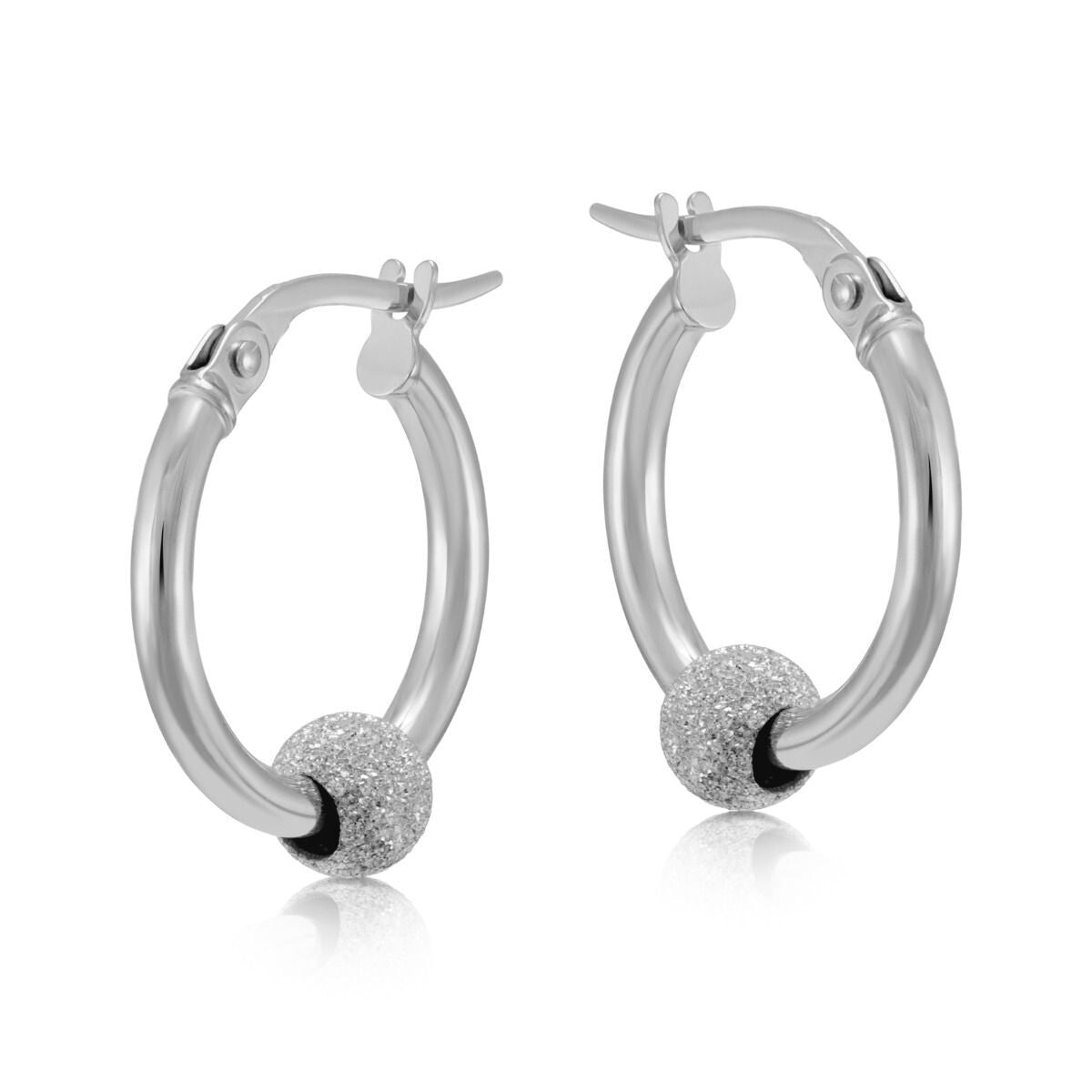 9ct White Gold Hoop Earrings Glitterball Design - 17mm Hallmarked
