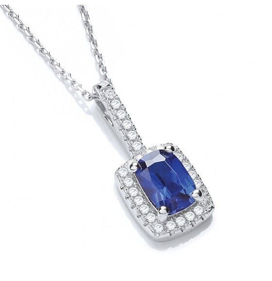 Sapphire Rectangular Drop Pendant Sterling Silver 16-18" Chain Luxury Packaging