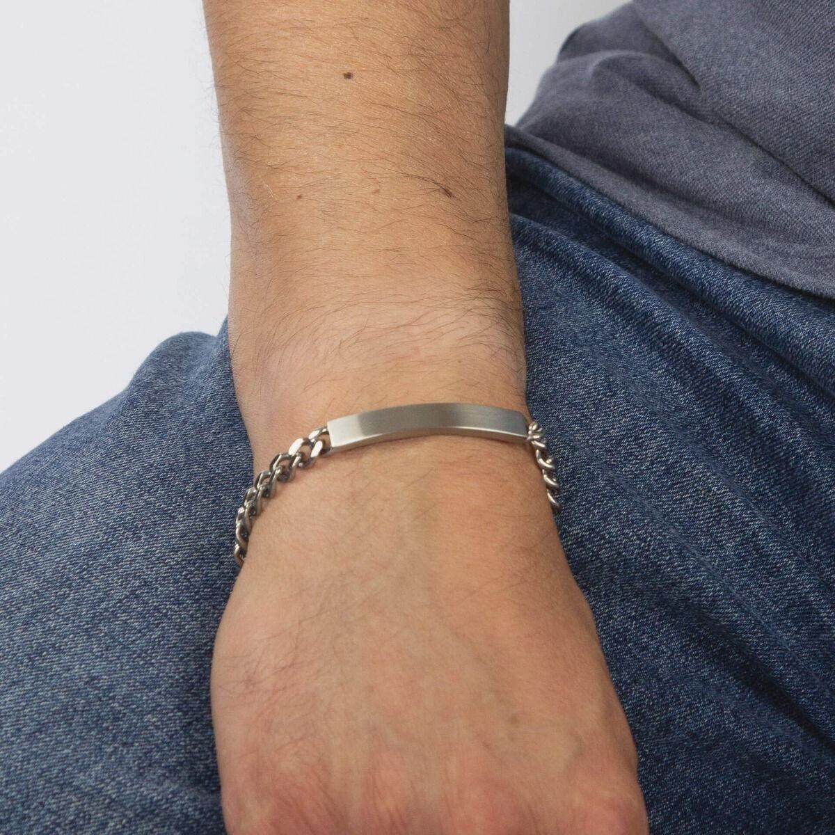 Fred Bennett Brushed Stainless Steel ID Bar Bracelet 22.5cm B4987 Free Engraving