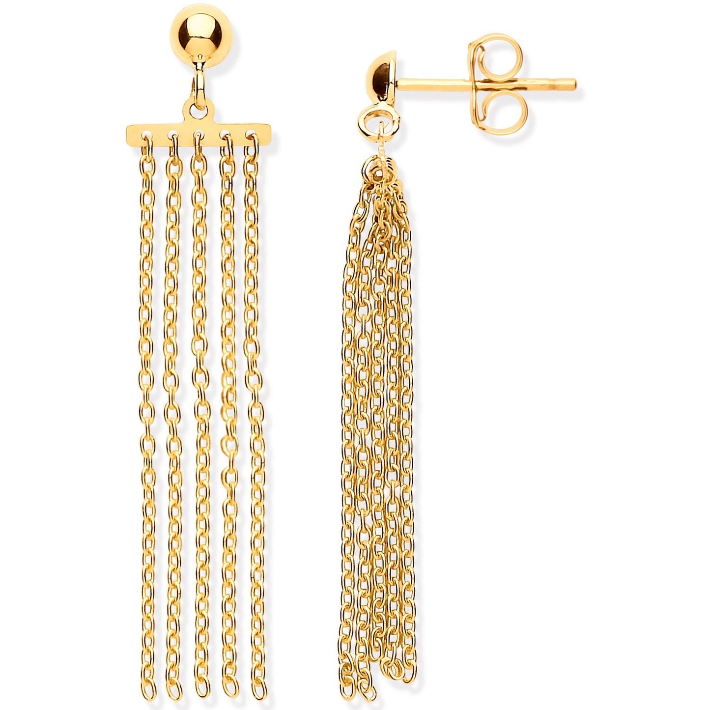Yellow Gold Tassel Drop Earrings 9ct Chain Drops 45mm Hallmarked