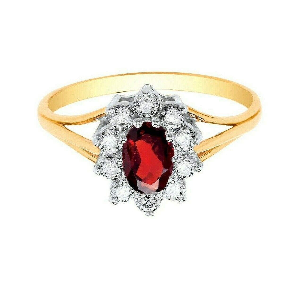 9ct Yellow Gold Garnet Ring Cluster Engagement Dress Fully Hallmarked