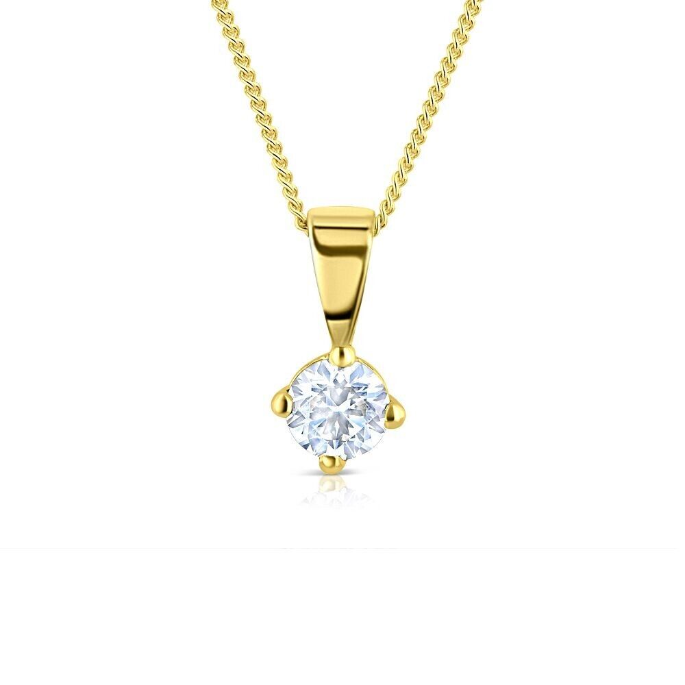 18ct Yellow Gold 0.35ct Claw Set Diamond Solitaire Pendant Hallmarked