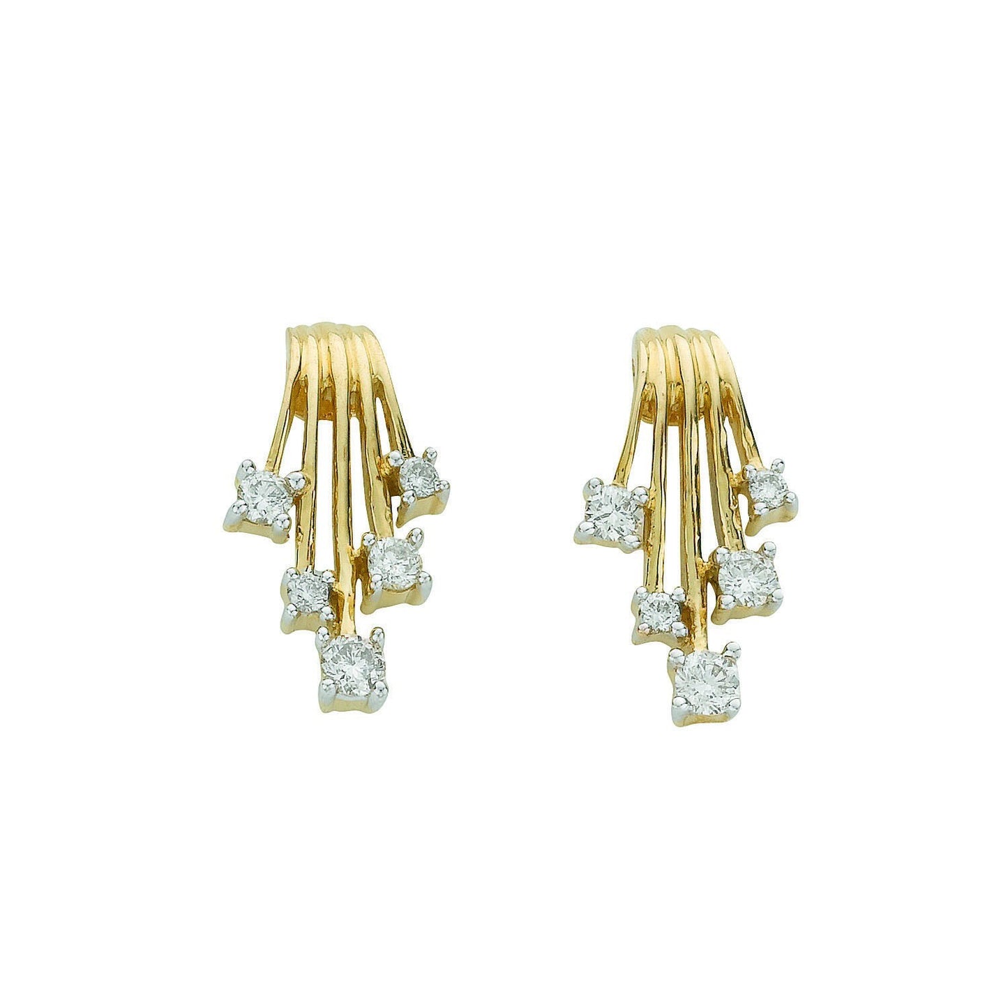 9ct Yellow Gold 0.25ct Diamond Studs Cascading Earrings Hallmarked - 7 x 15.7mm
