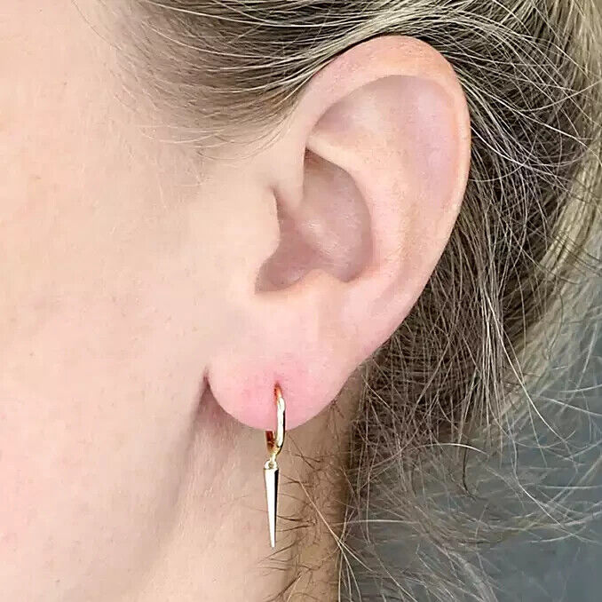 Men's Earring Spike Charm Huggie Single Earring Yellow Gold on 925 Silver