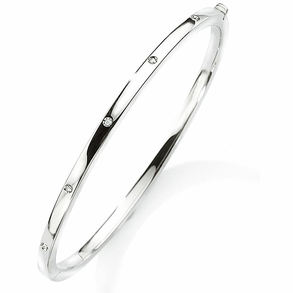 9ct White Gold Diamond Bangle