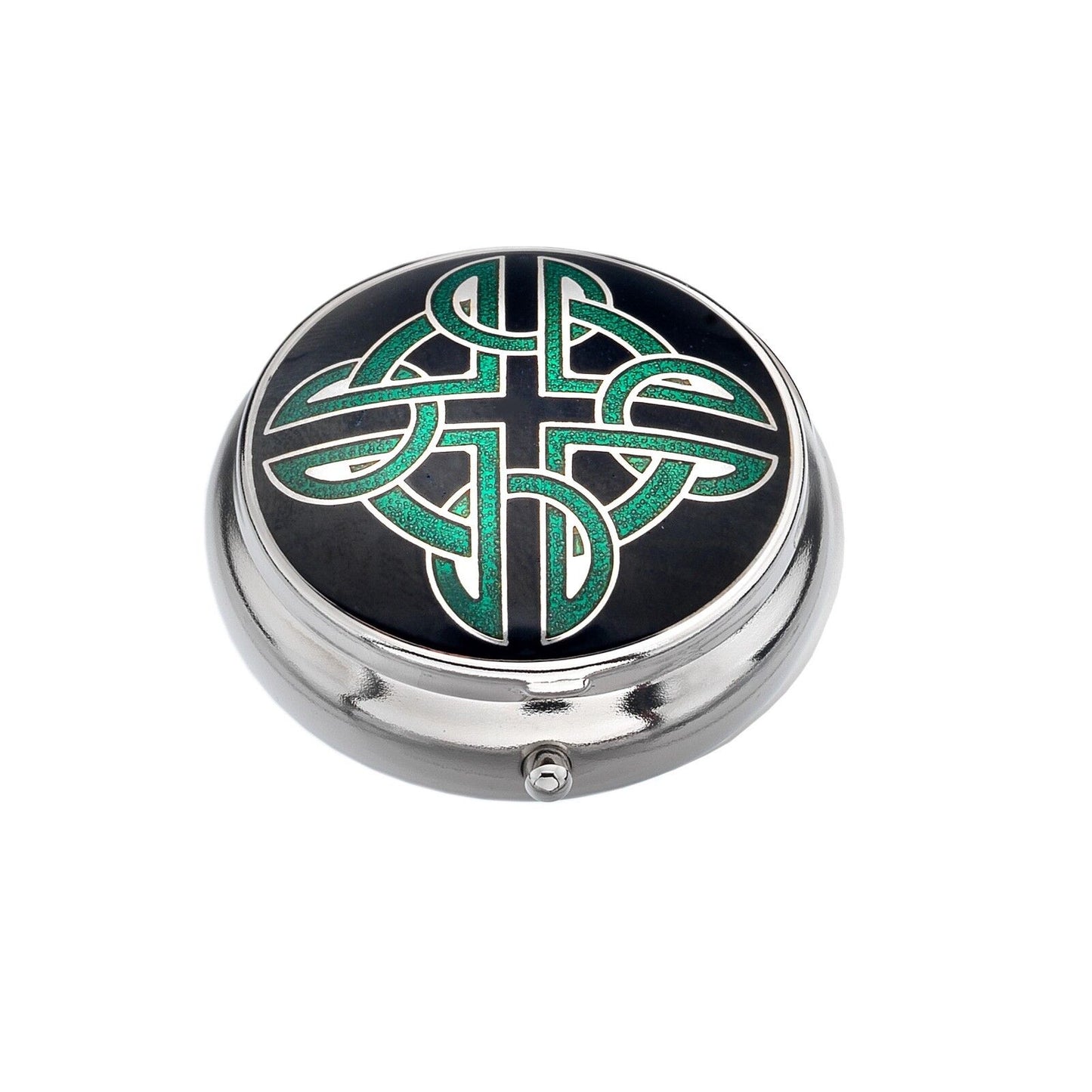 Pillbox Silver Plated Cross Celtic Knot Design Green Brand New and Boxed