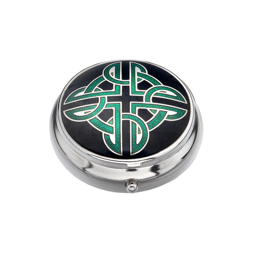 Pillbox Silver Plated Cross Celtic Knot Design Green Brand New and Boxed