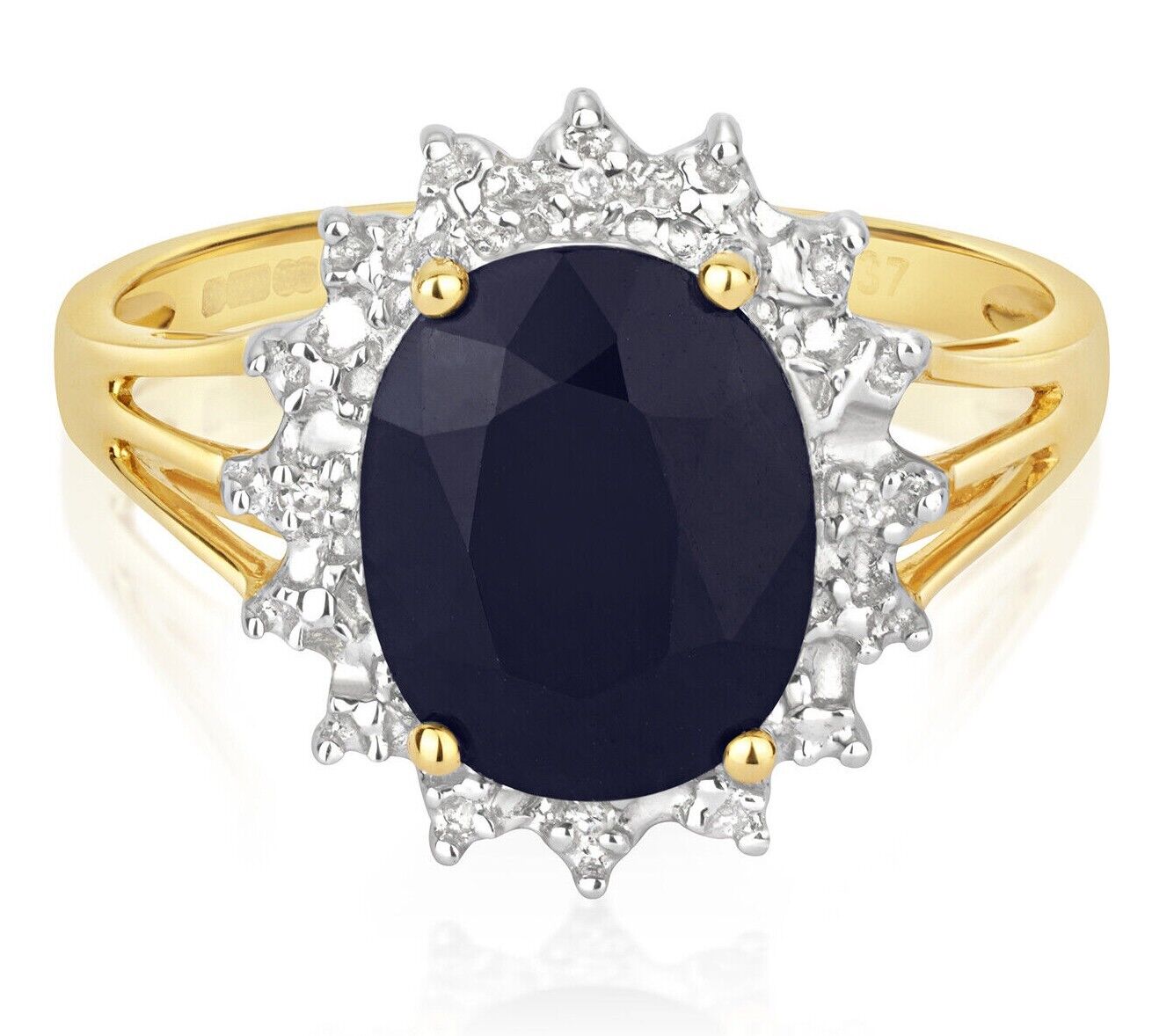 Real Sapphire and Diamond Ring Solid Yellow Gold Large Centre Stone Size J - Q