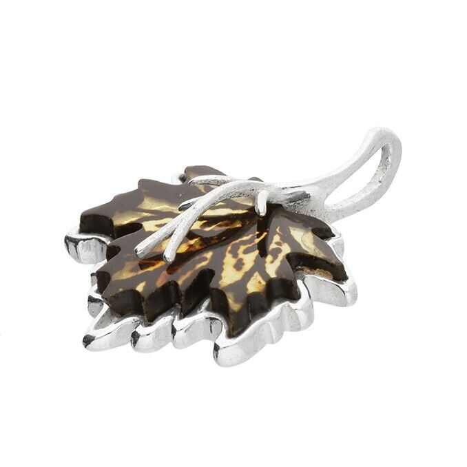 Elegant Amber Maple Leaf Pendant With Chain Solid Sterling Silver 925
