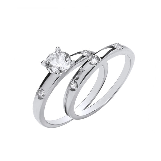 Sterling Silver Bridal Set Solitaire and Half Eternity Rings 925 Hallmark
