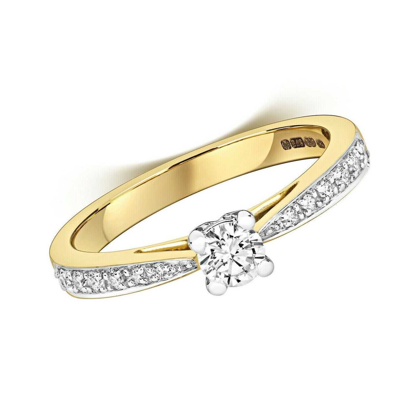 Real Diamond Solitaire Ring 9ct Yellow Gold 0.47 Carat Weight Engagement