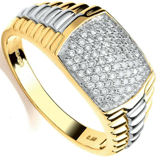 Gents Diamond Signet Watch Strap Ring 9ct Yellow Gold 0.50 Carat Weight