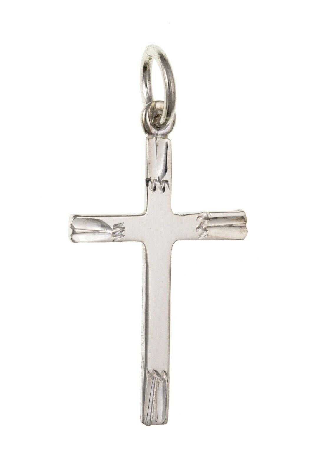Sterling Silver Engraved Edge Cross Pendant 925 Hallmark 23 x 14mm