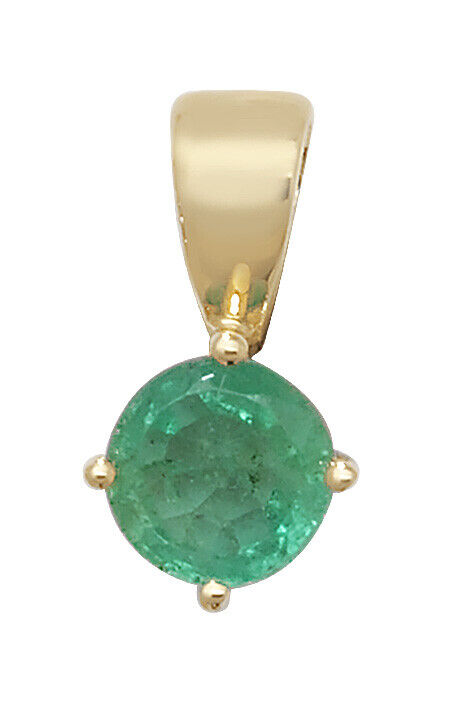 Emerald Round Solitaire Pendant Yellow Gold Hallmarked 18" Chain British Made