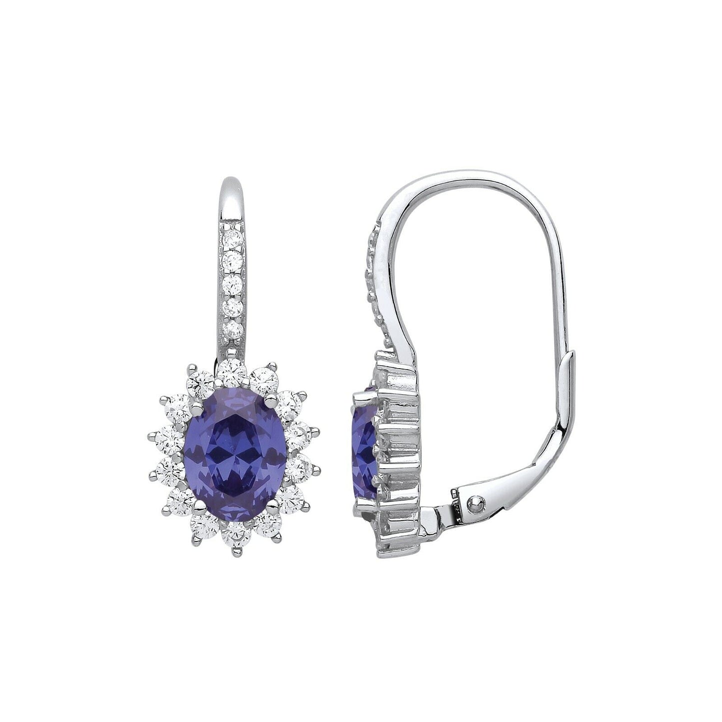 Tanzanite Leverback Drop Earrings Sterling Silver Rhodium Plate 925 Hallmark