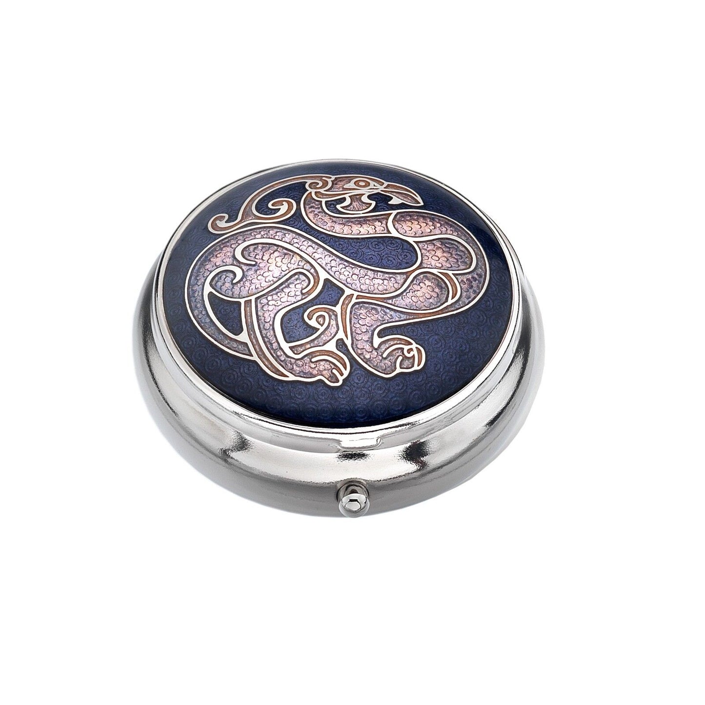 Pillbox Silver Plated Celtic Dragon and Bird Purple Brand New and Boxed