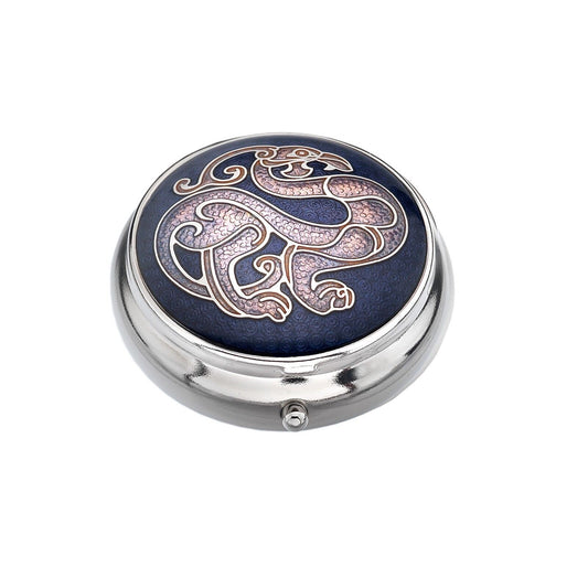 Pillbox Silver Plated Celtic Dragon and Bird Purple Brand New and Boxed