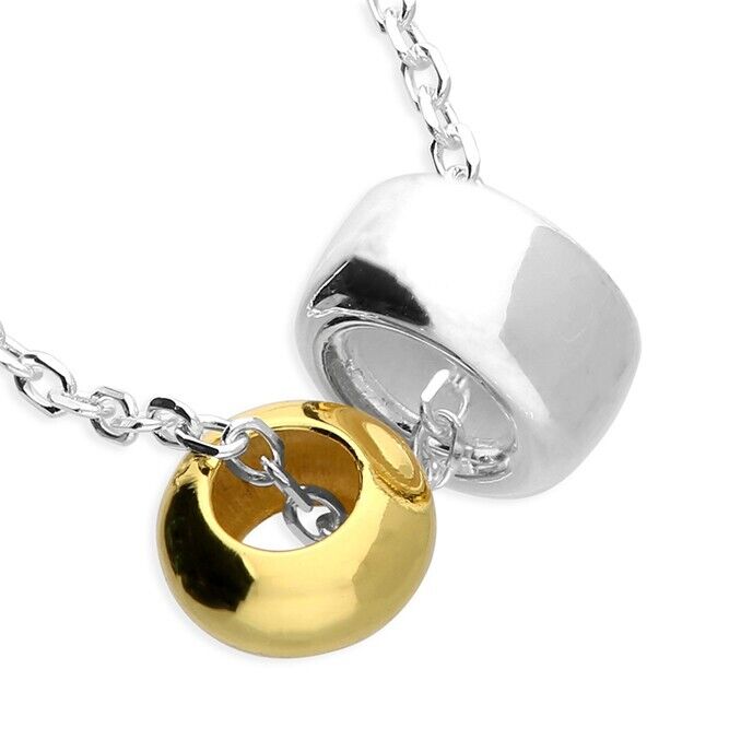 Two Tone Large & Small Circle Necklace 925 Sterling Silver 925 hallmark
