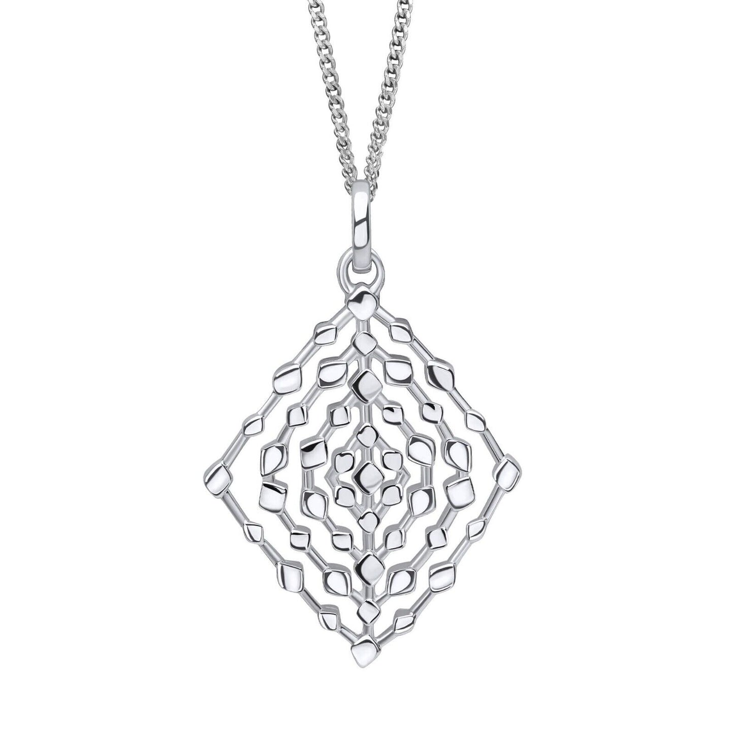 Geometrical Lace Textured Pendant Solid Sterling Silver 925 All Chain Lengths