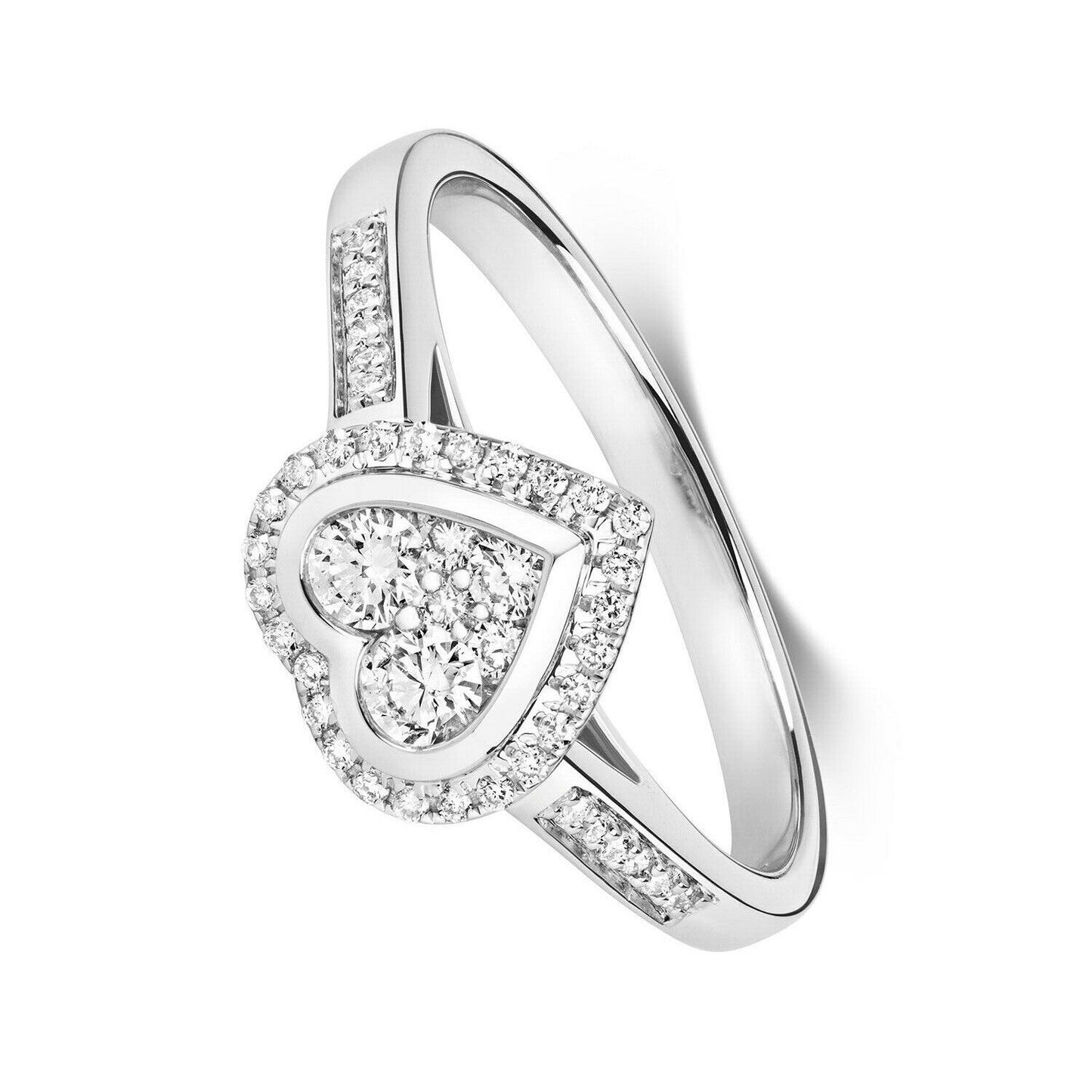 Real Diamond Heart Ring 9ct White Gold 0.33 Carat Weight Cluster Engagement