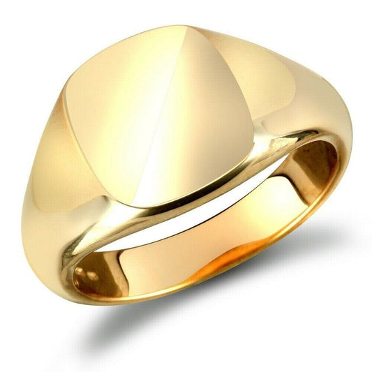 Gents 9ct Yellow Gold Square Cushion Signet Ring Hallmarked