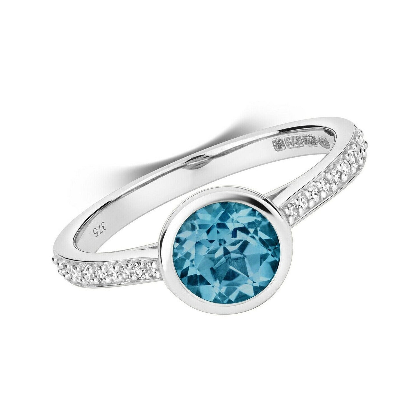 Real London Blue Topaz and Diamond Ring Solid White Gold Solitaire Size JKLMNOPQ