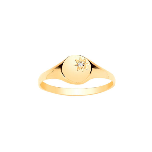 Child's Diamond Signet Ring Baby Yellow Gold Hallmarked British Made sizes A-H