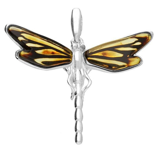 Multi Amber Dragonfly Pendant and Chain Solid Sterling Silver 925