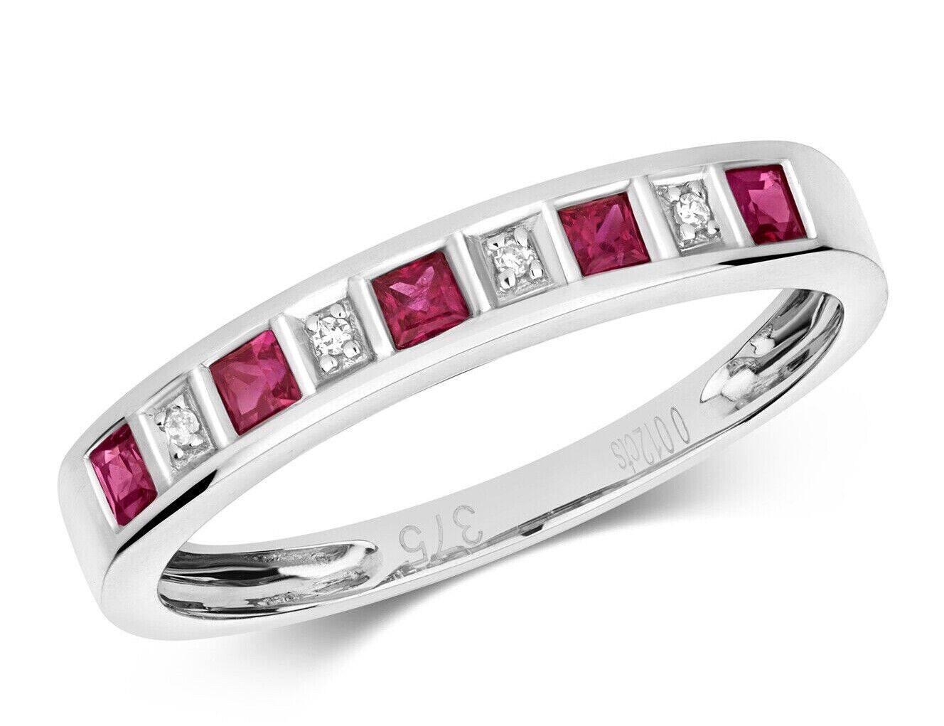 Real Ruby and Diamond Eternity Ring Solid White Gold Square Anniversary Band
