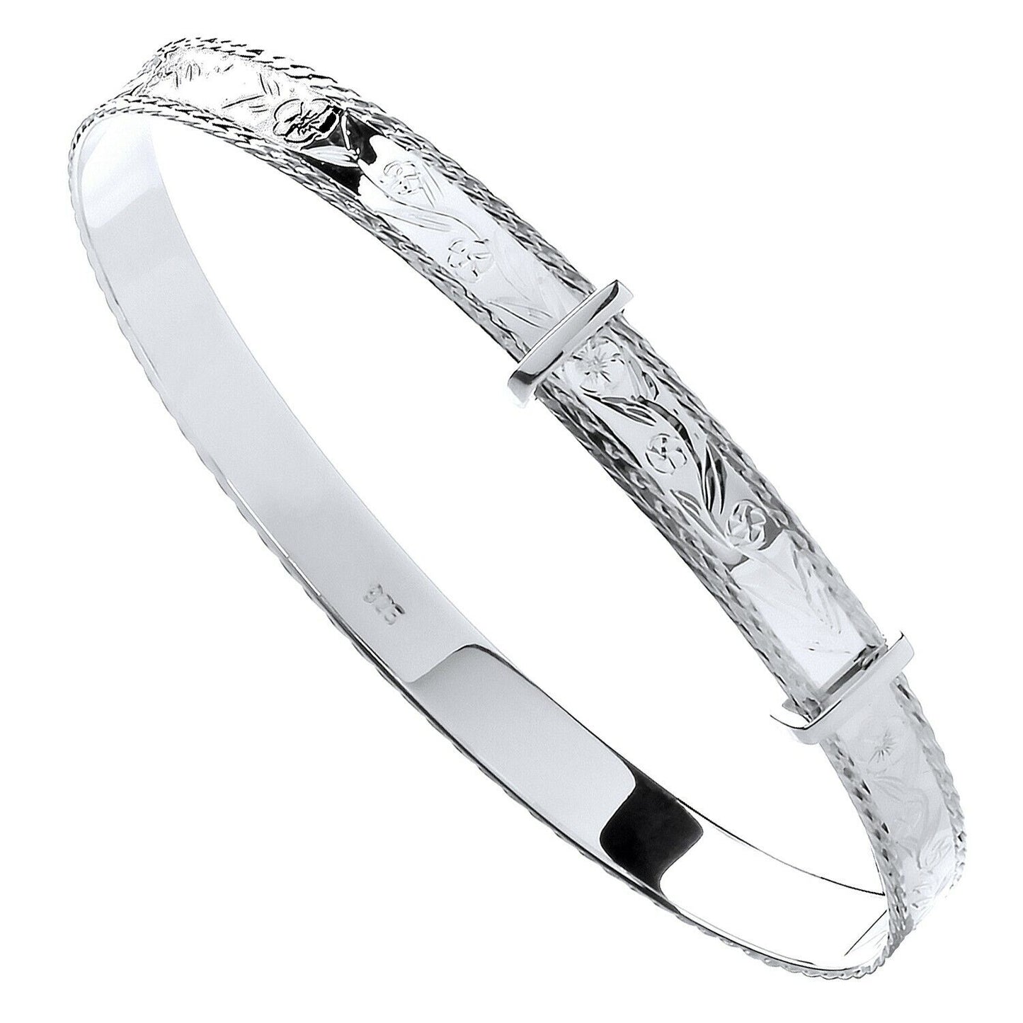 Sterling Silver 6mm Expandable Diamond Cut Bangle