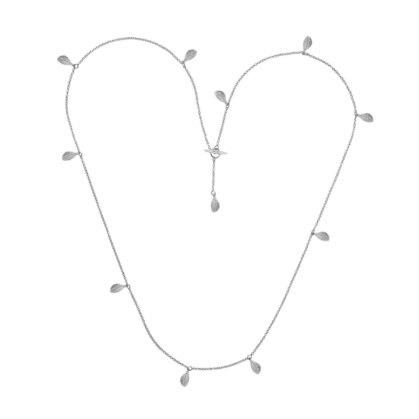 Curved Leaf Long Necklace Solid Sterling Silver 32" Length Hallmark Luxury Box