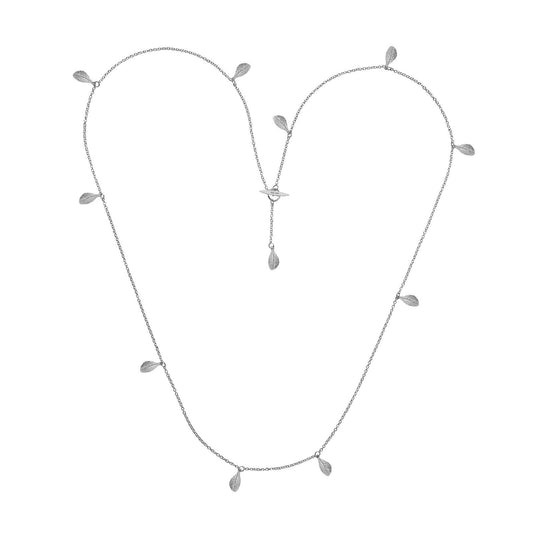 Curved Leaf Long Necklace Solid Sterling Silver 32" Length Hallmark Luxury Box