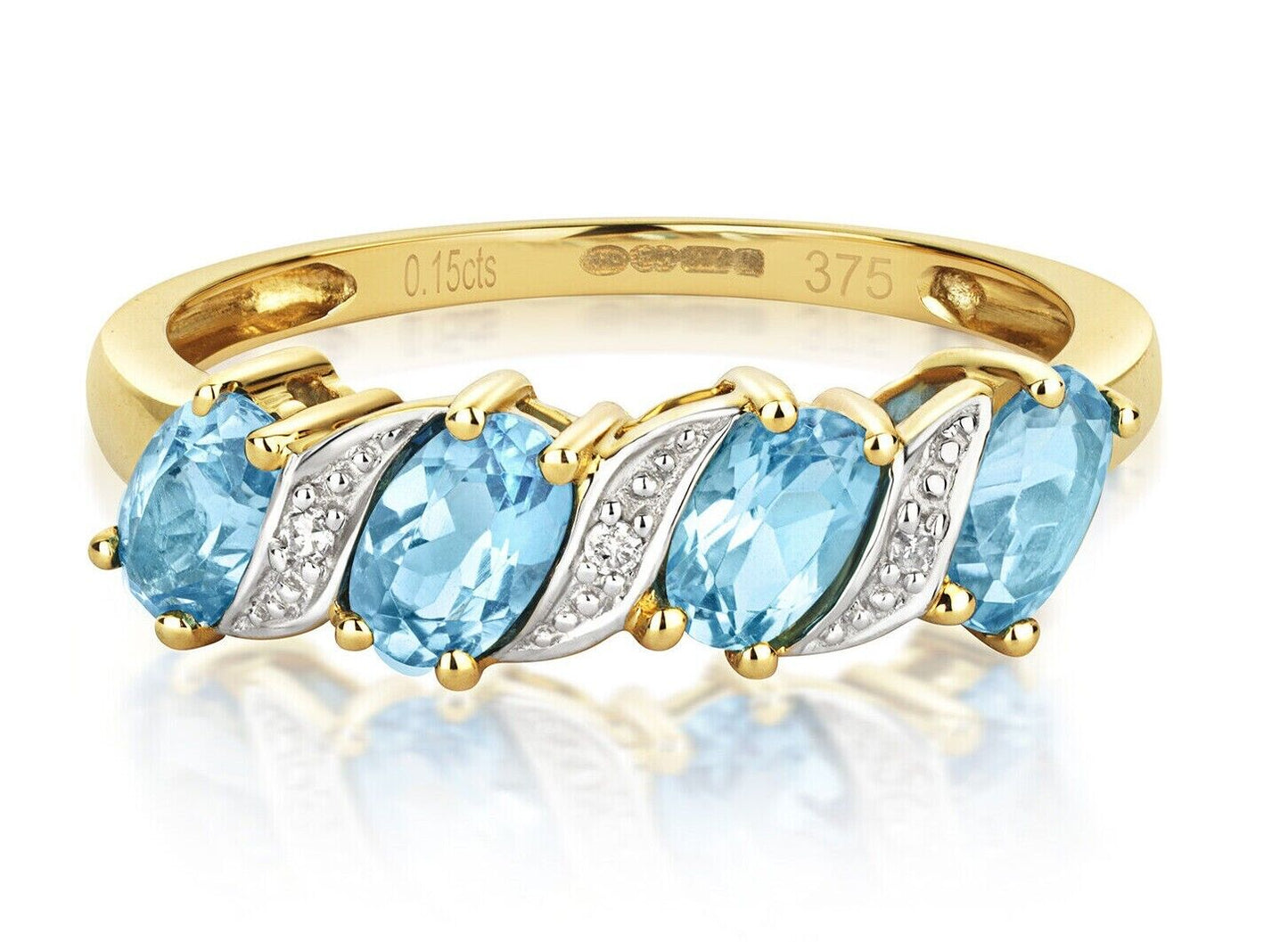 Real Blue Topaz and Diamond Eternity Ring Solid Yellow Gold