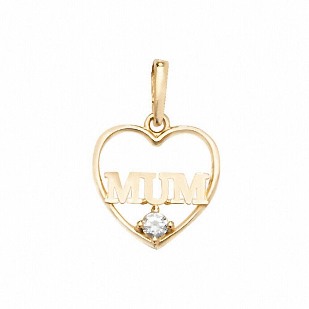Heart MUM Pendant Yellow Gold 14mm x 10mm British Made