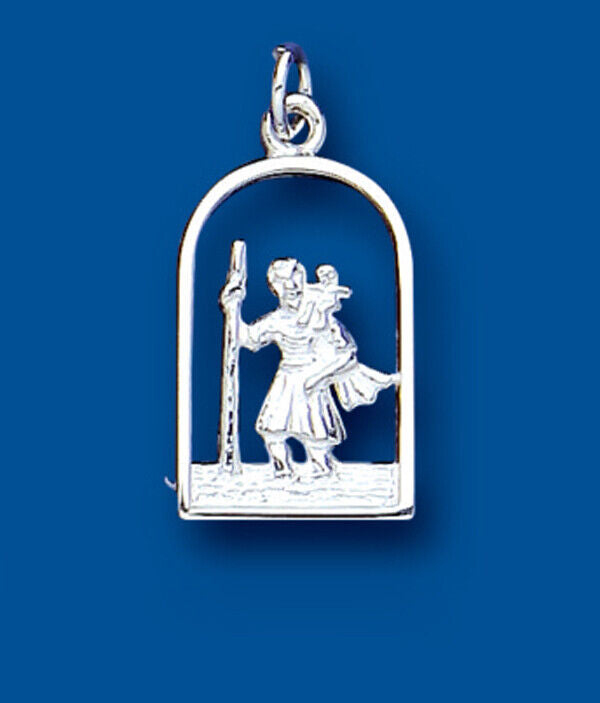 Arched St Christopher Pendant Sterling Silver Hallmark All Chain Lengths