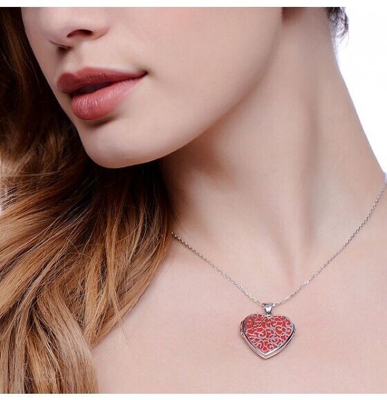Sterling Silver Red Heart Locket 16-18" Chain Luxurious Packaging 925 Hallmark