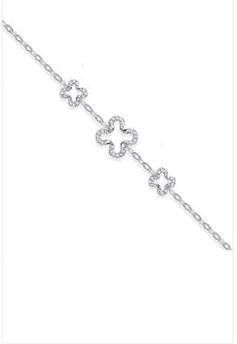 9ct White Gold Four Leaf Clover 0.11ctw Diamond Bracelet Made in London