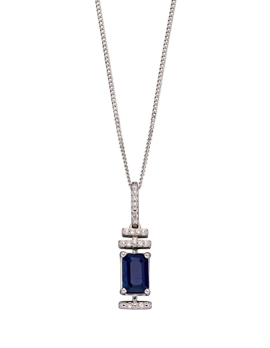 9ct White Gold Sapphire and Diamond Deco Pendant Earrings Set 16 18 or 20" Chain